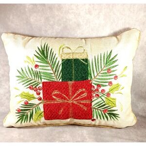 SECRET CELEBRITY Lumbar Pillow Embroidered /Down Filled Christmas Gifts & Holly